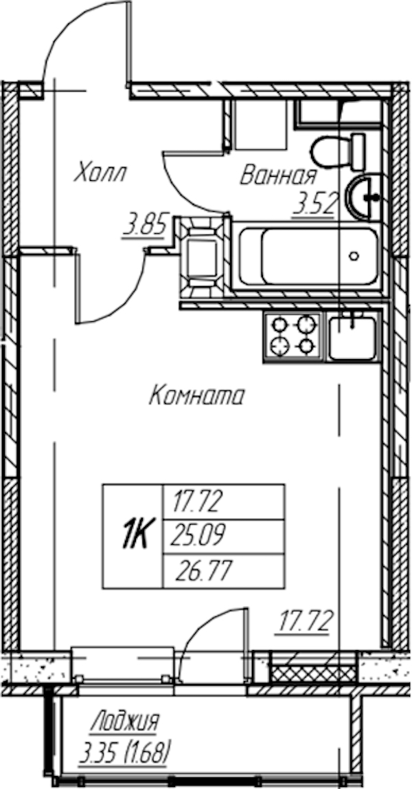 Квартира студия 26.77 м², 7/22 эт., ЖК «Парк-квартал Юнтолово»